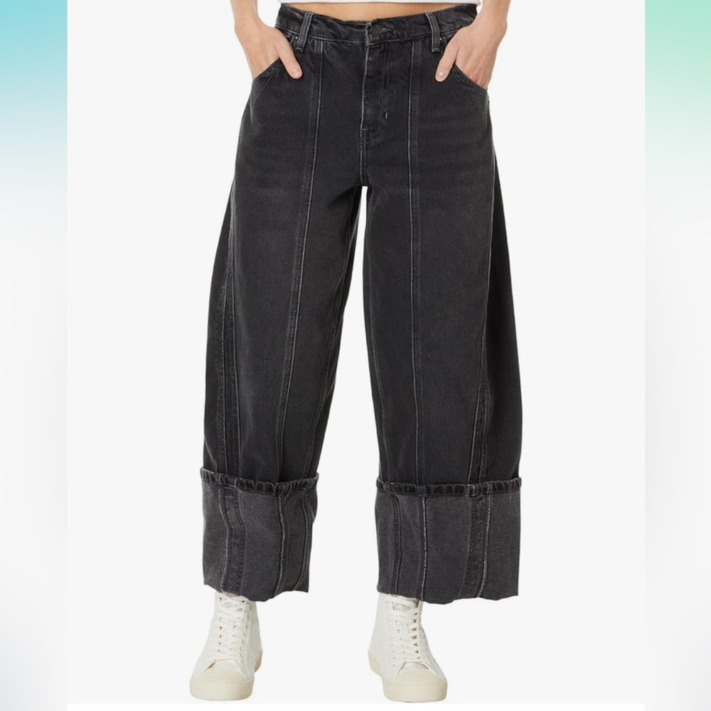 Free People Olsen Black Cuffed Barrel Jeans Sizes NWT SIZE 27
